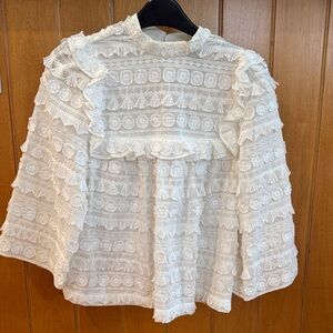 Smythe White Lace Ruffle Peasant Blouse